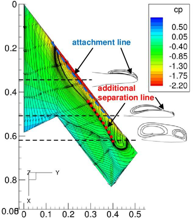 This figure shows cross flow over a delta wing