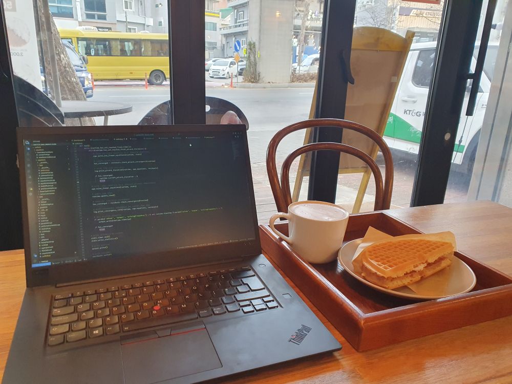 A picture from cafe bali hai with a nice cup of royal milk tea and waffles.