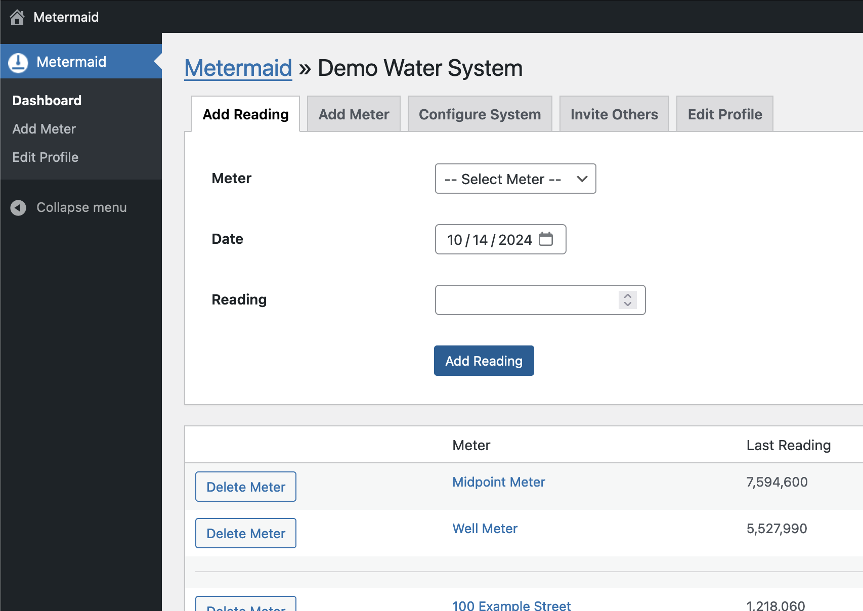 The Metermaid dashboard