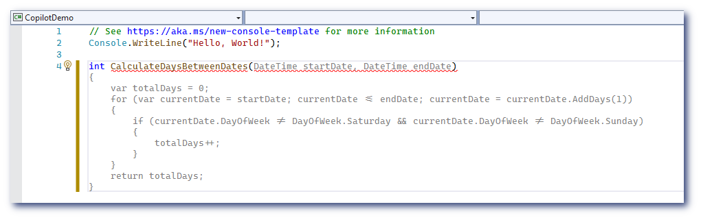 Code suggested by GitHub Copilot