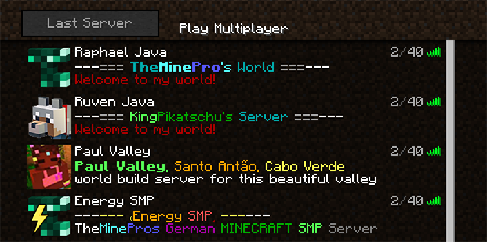 Example Minecraft Server List