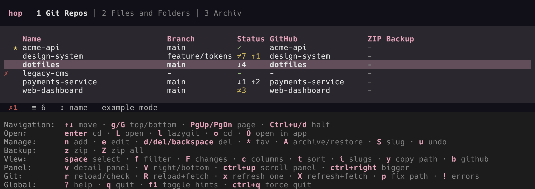 hop git repos tab