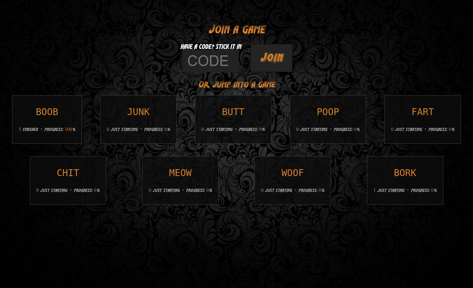 A screenshot of the game join page