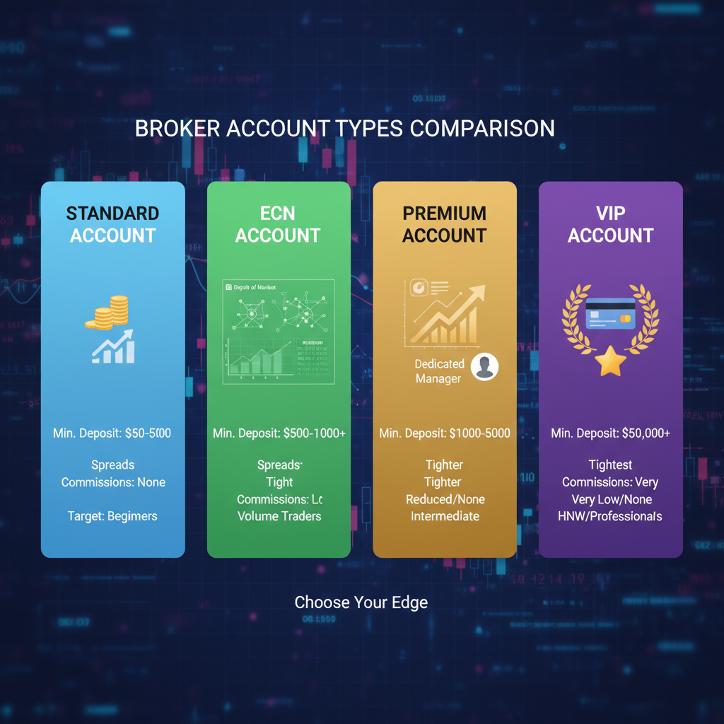 Forex trading account types: micro, standard, ECN, VIP with their features