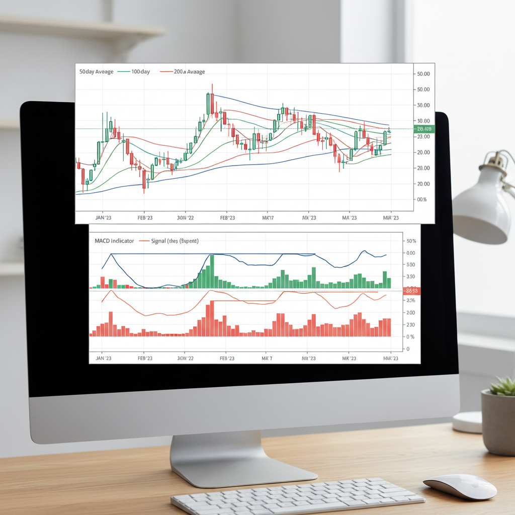 Chart showing combination of moving averages with MACD indicator for stronger trading signal confirmation