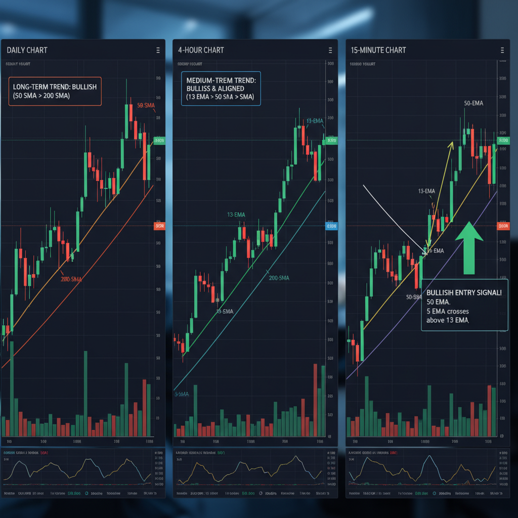 Chart showing strategy of combining multiple moving averages with other technical indicators to get more accurate trading signals