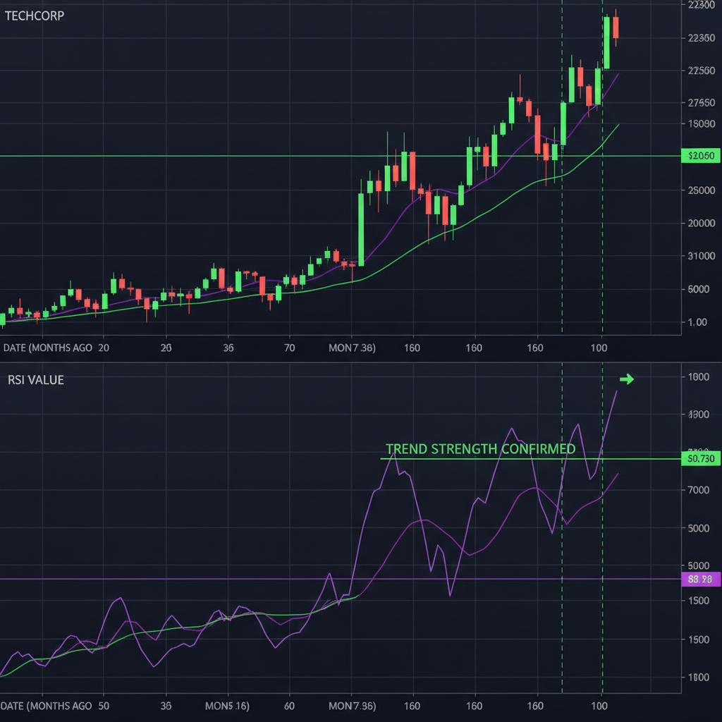 Chart showing combination of RSI indicator with moving averages for stronger confirmation of trend and signals