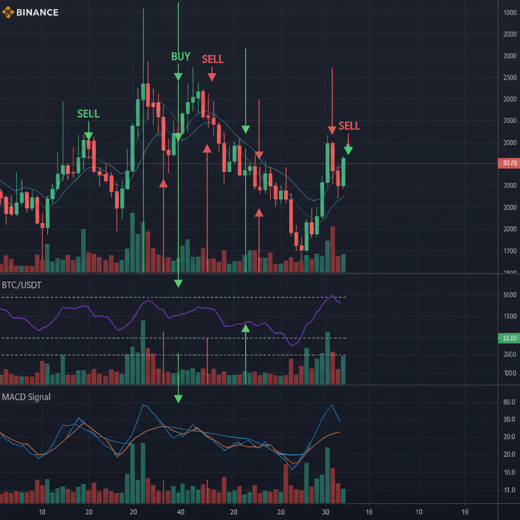 Chart showing combination of RSI indicator with MACD indicator for stronger confirmation signals with signal crossovers