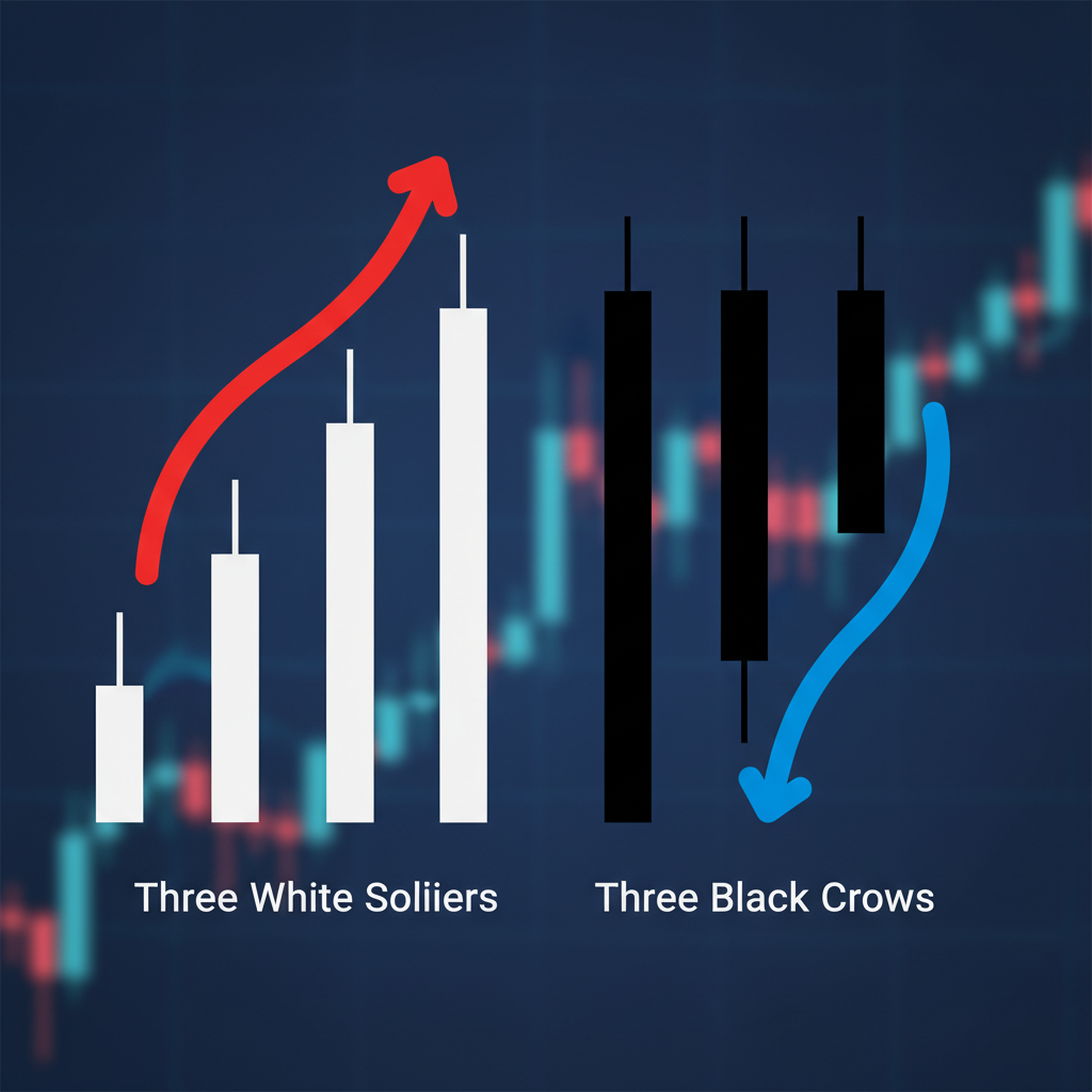 Chart showing three white soldiers and three black crows patterns