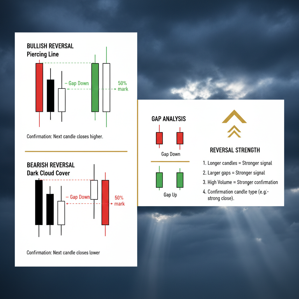 Chart showing piercing pattern and dark cloud cover