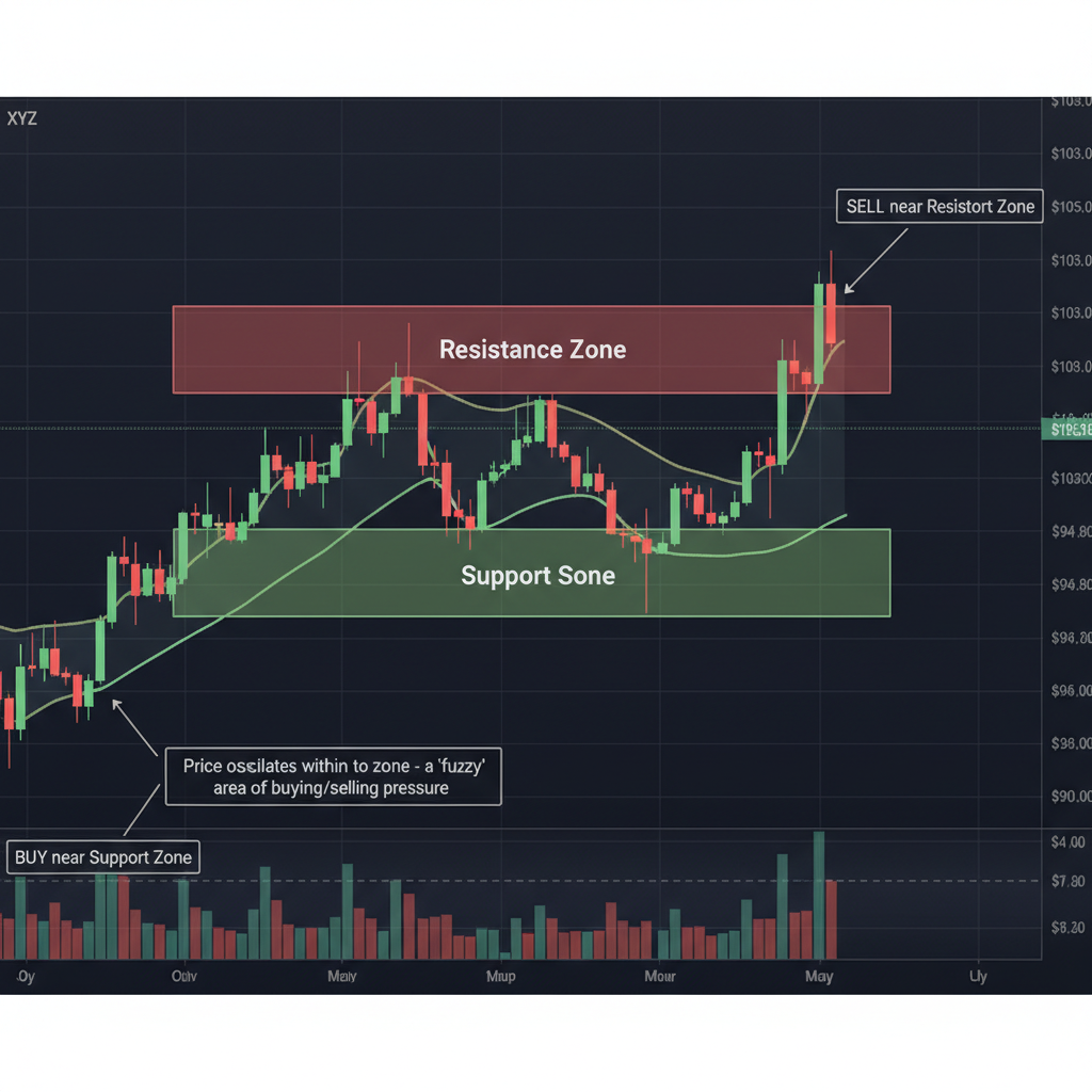 Chart showing advanced concepts of support and resistance and bounce points