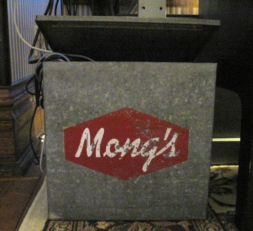 Old timey milk box with Mong's logo