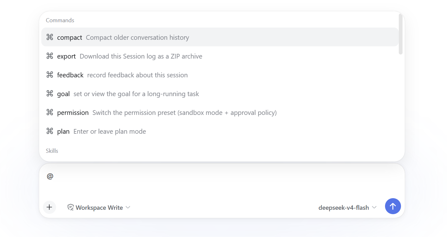 Browse DSH commands from the @ menu