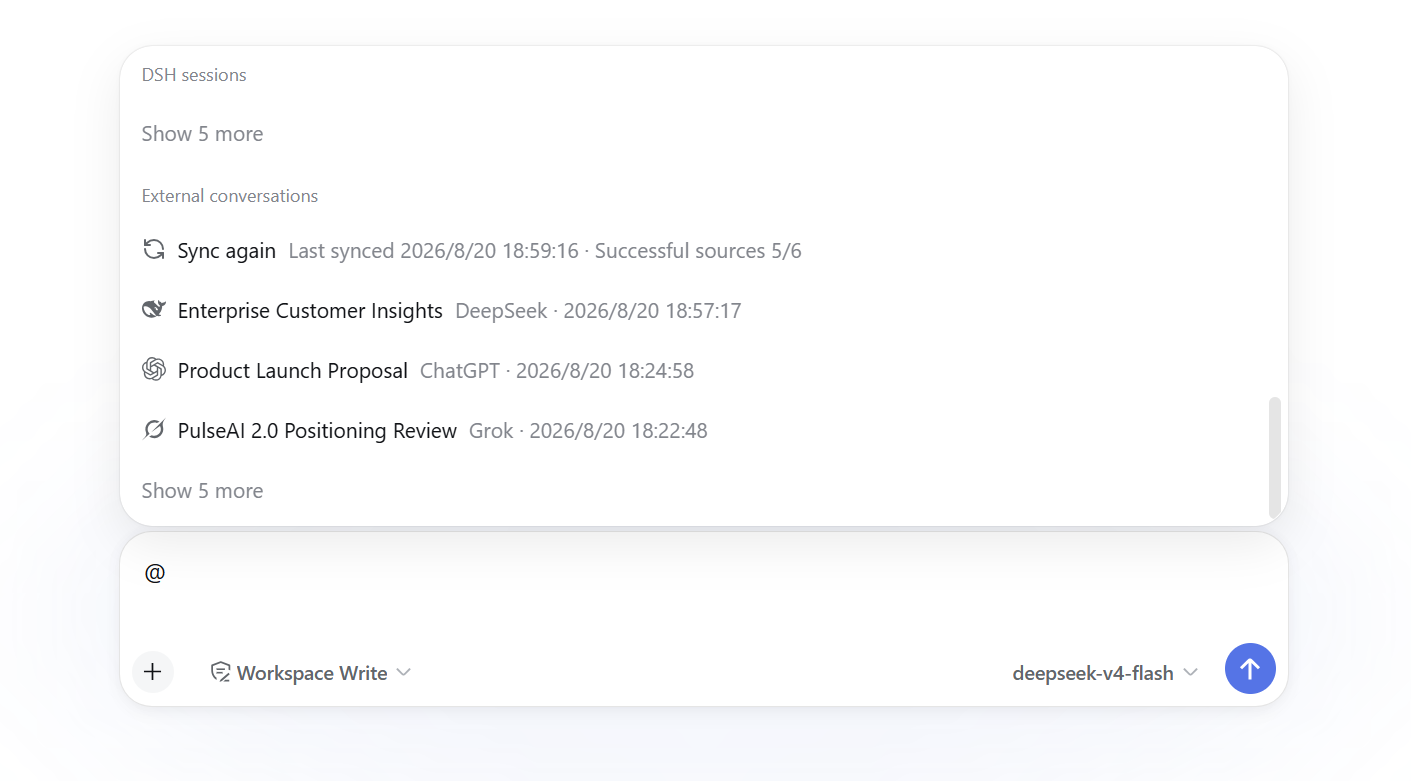 Browse external conversations from the @ menu