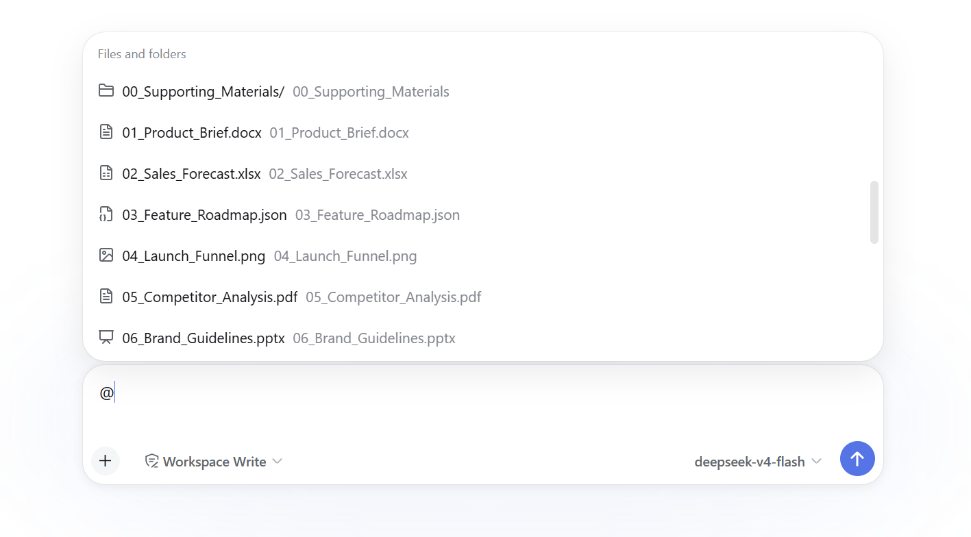 Browse workspace files and folders from the @ menu