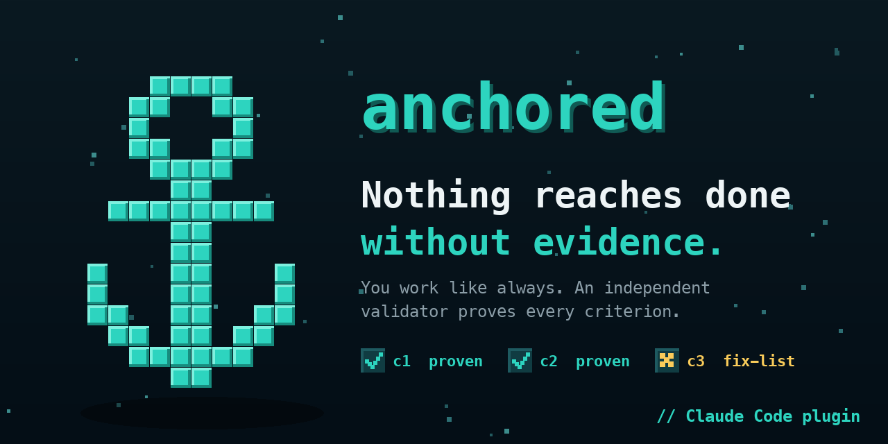 anchored — long autonomous AI coding runs you can actually trust. Every claim has proof. Every step configurable.