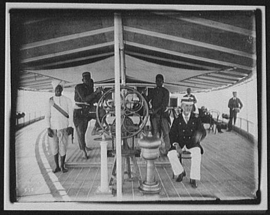 Crew on the deck of a Brahmaputra River steamer, Assam region, 1895 — the river basin devastated by the 1950 earthquake