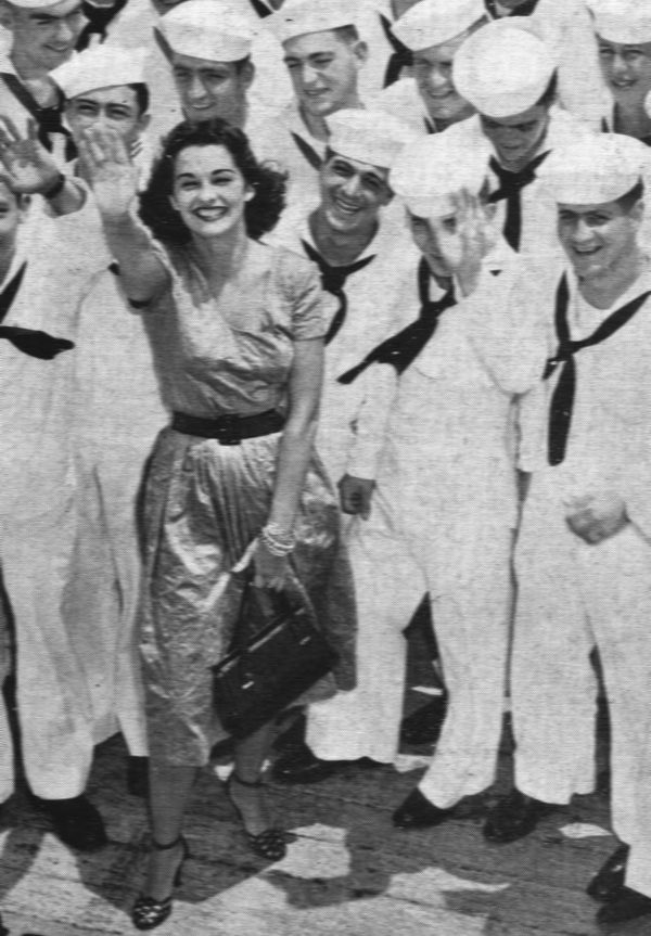 Yolande Betbeze, Miss America 1951, visiting USS Monterey in 1951
