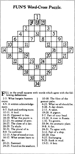 The first crossword puzzle, published in the New York World on December 21, 1913
