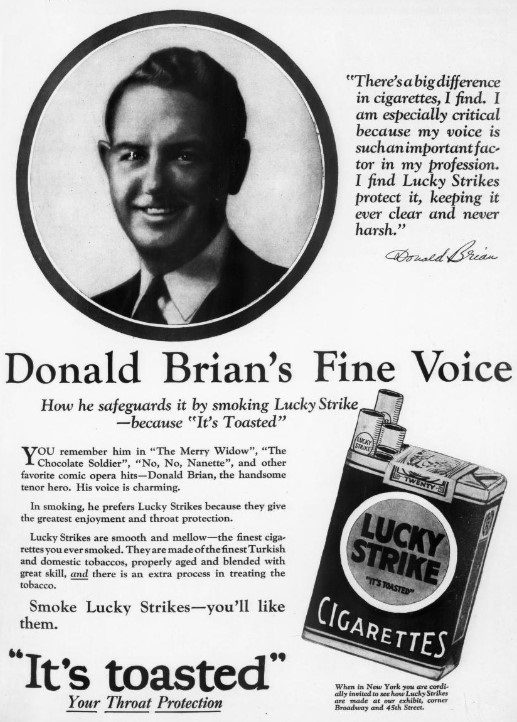 A Lucky Strike cigarette advertisement from Vogue, 1927 — the kind of glamour the Doll-Hill study began to undo