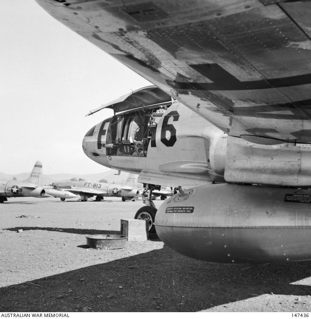 U.S. Air Force F-80 Shooting Star jets at Taegu Air Base during the Korean War