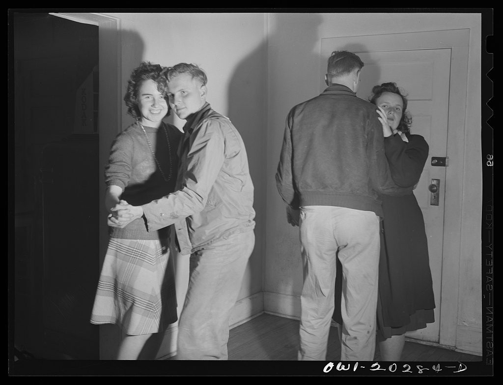 Dancing to a jukebox at a roadhouse near Charlottesville, Virginia — photographed in 1943, more than a decade before the Five Satins, but the room this record was made for