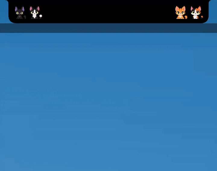 Hover the notch and the room opens; pet a cat and it floats a heart