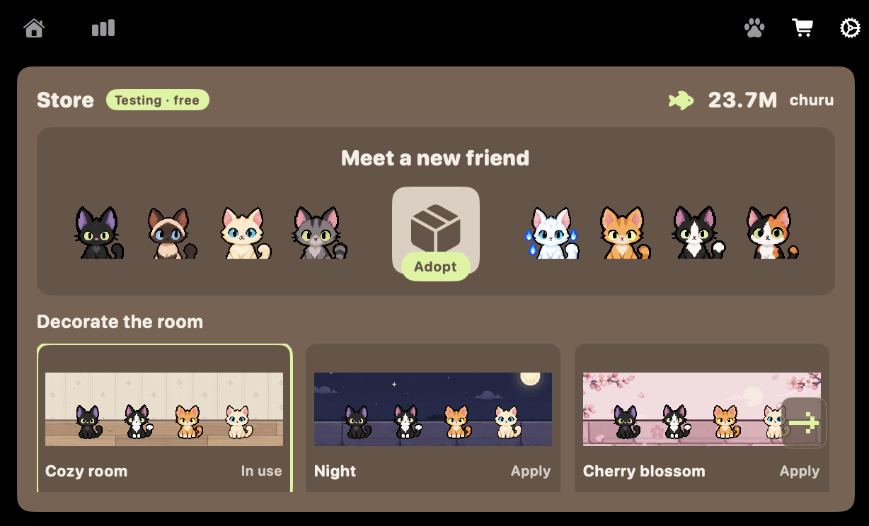 The store, selling adoption boxes and room backgrounds