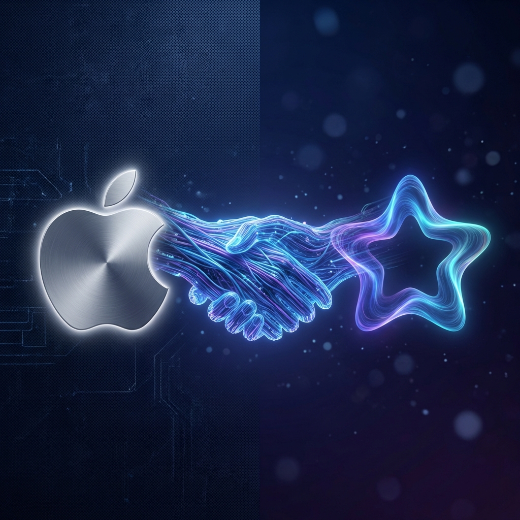 IMAGE: Apple Logo merging with Google Gemini Aurora logo