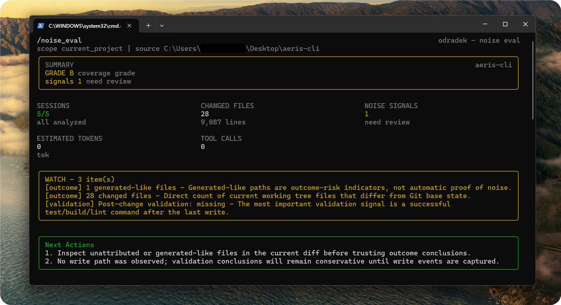 Noise evaluation view