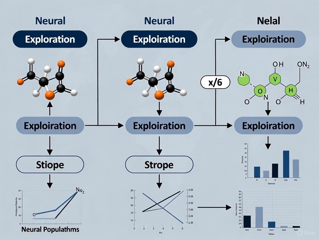 Balancing Exploration and Exploitation in Neural Population Algorithms: A Guide for Biomedical Research and Drug Development