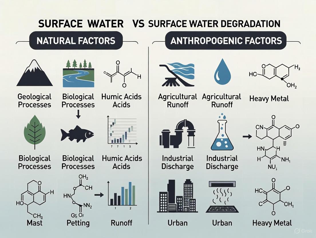 Natural vs. Anthropogenic Drivers of Surface Water Degradation: Analysis, Impacts, and Implications for Environmental and Human Health