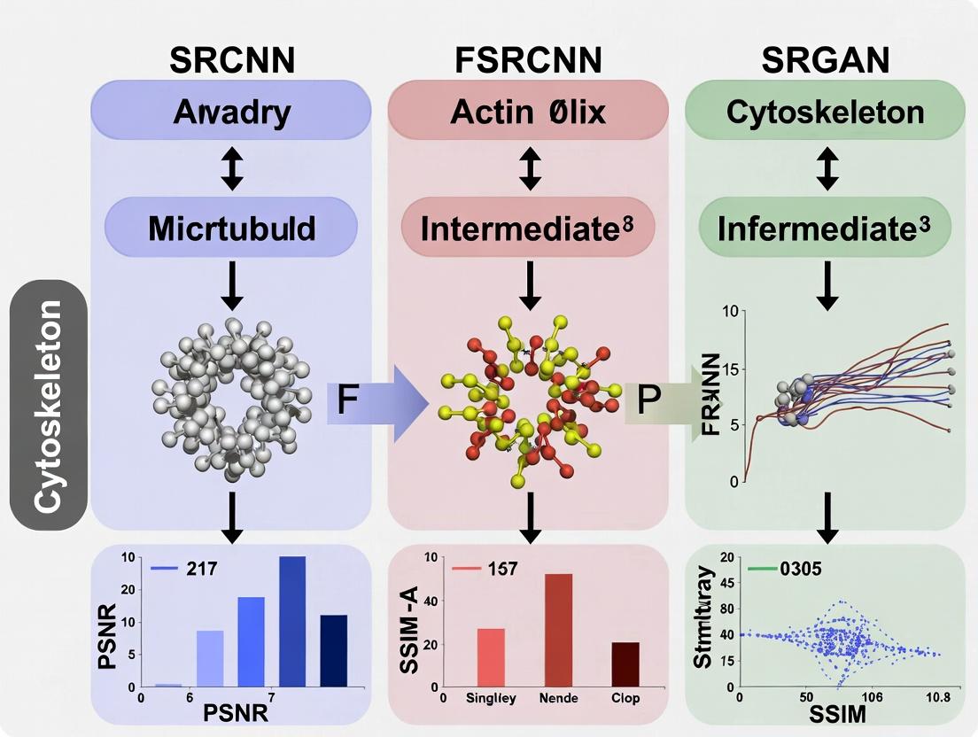 Super-Resolution Showdown: Evaluating SRCNN, FSRCNN & SRGAN for Cytoskeleton Imaging in Biomedical Research