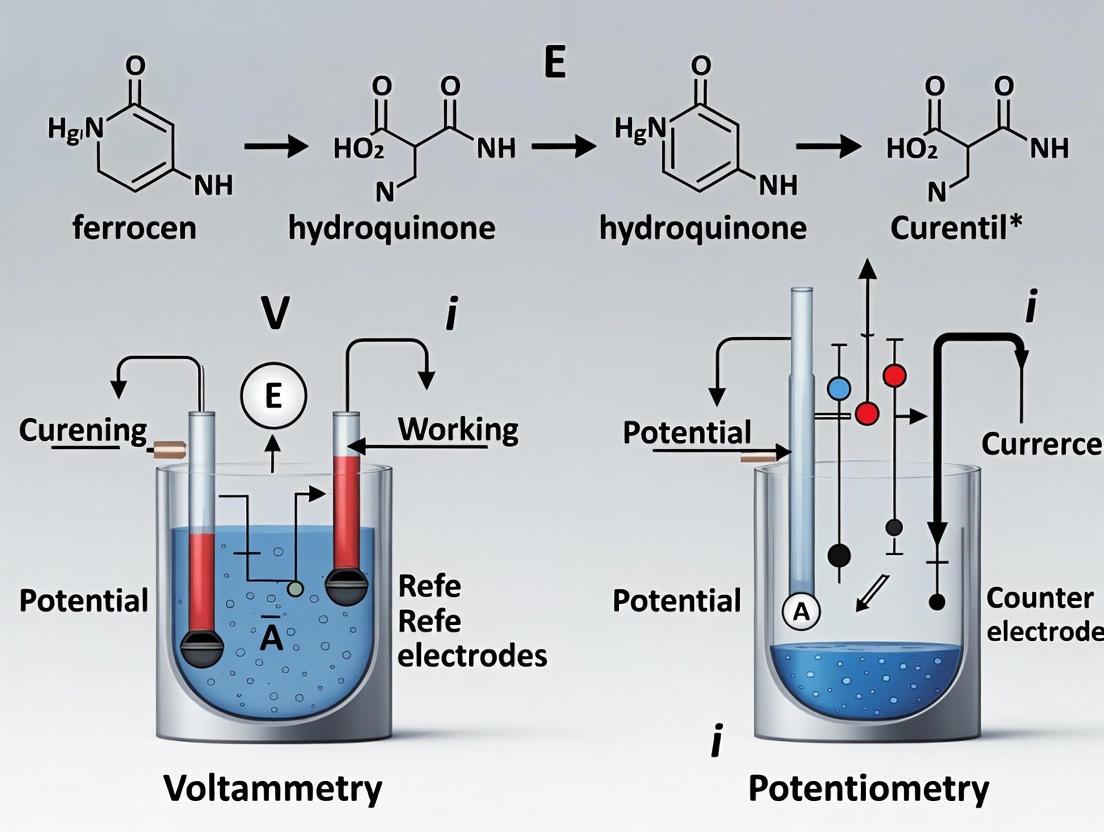 Current vs. Potential: A Guide to Voltammetry and Potentiometry for Pharmaceutical Analysis