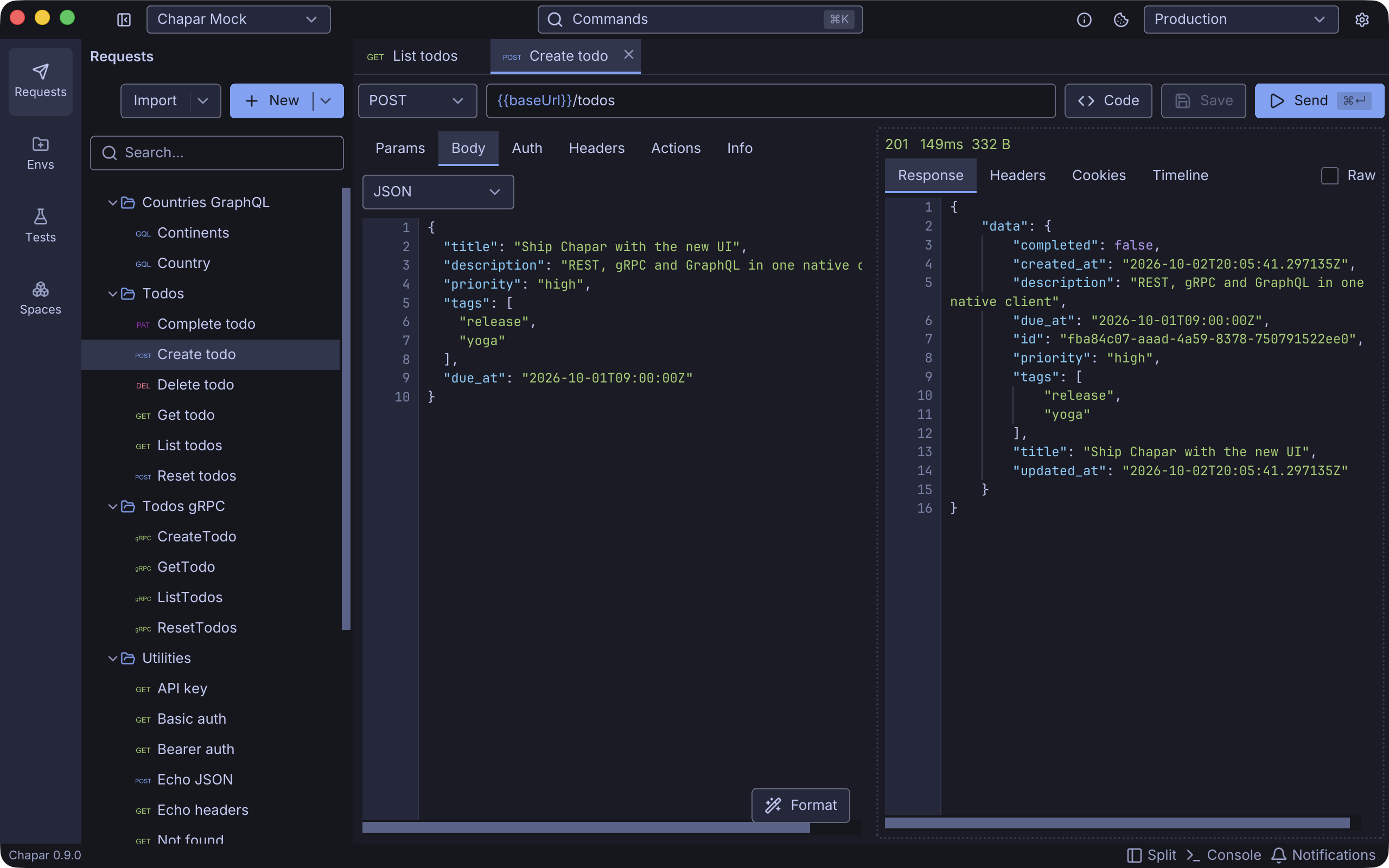 JSON request body