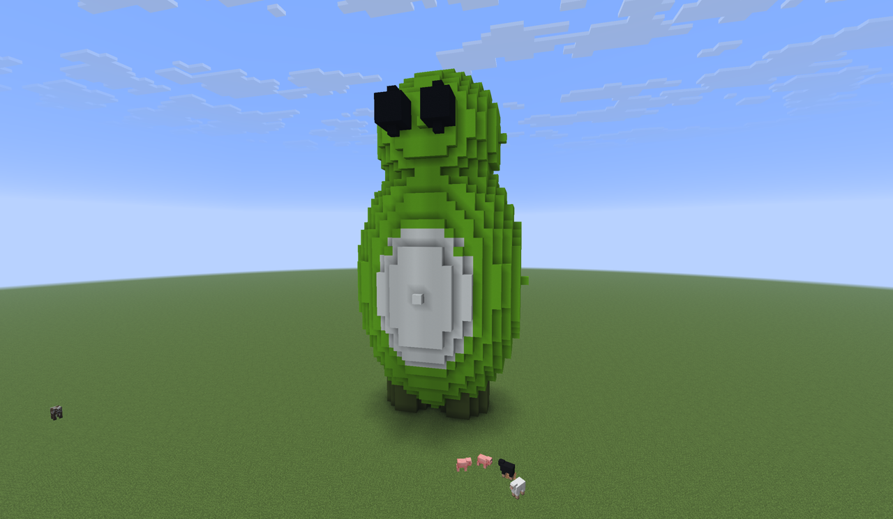 A voxel mascot built in a live world over MCP