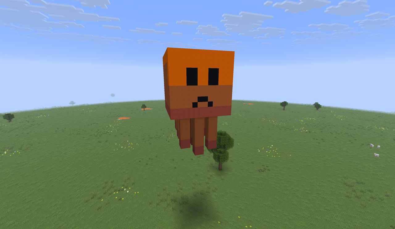 Ghasticlawd, a voxel Ghast-and-Claude mascot, built in a live world