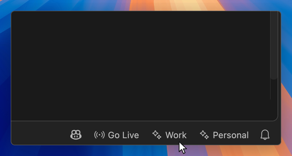 Work and Personal profile buttons next to the notification bell