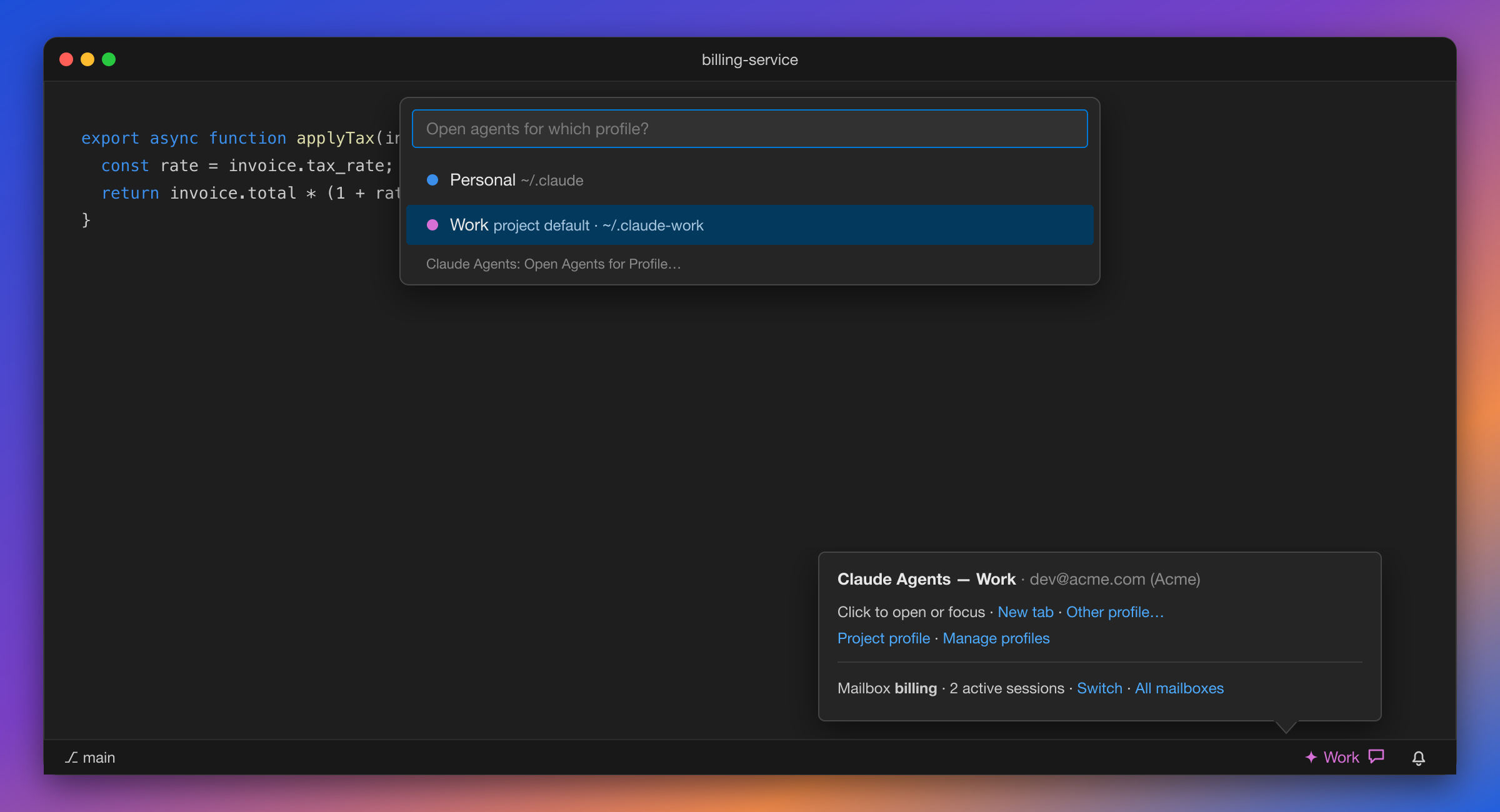 Picking any profile in a project pinned to Work