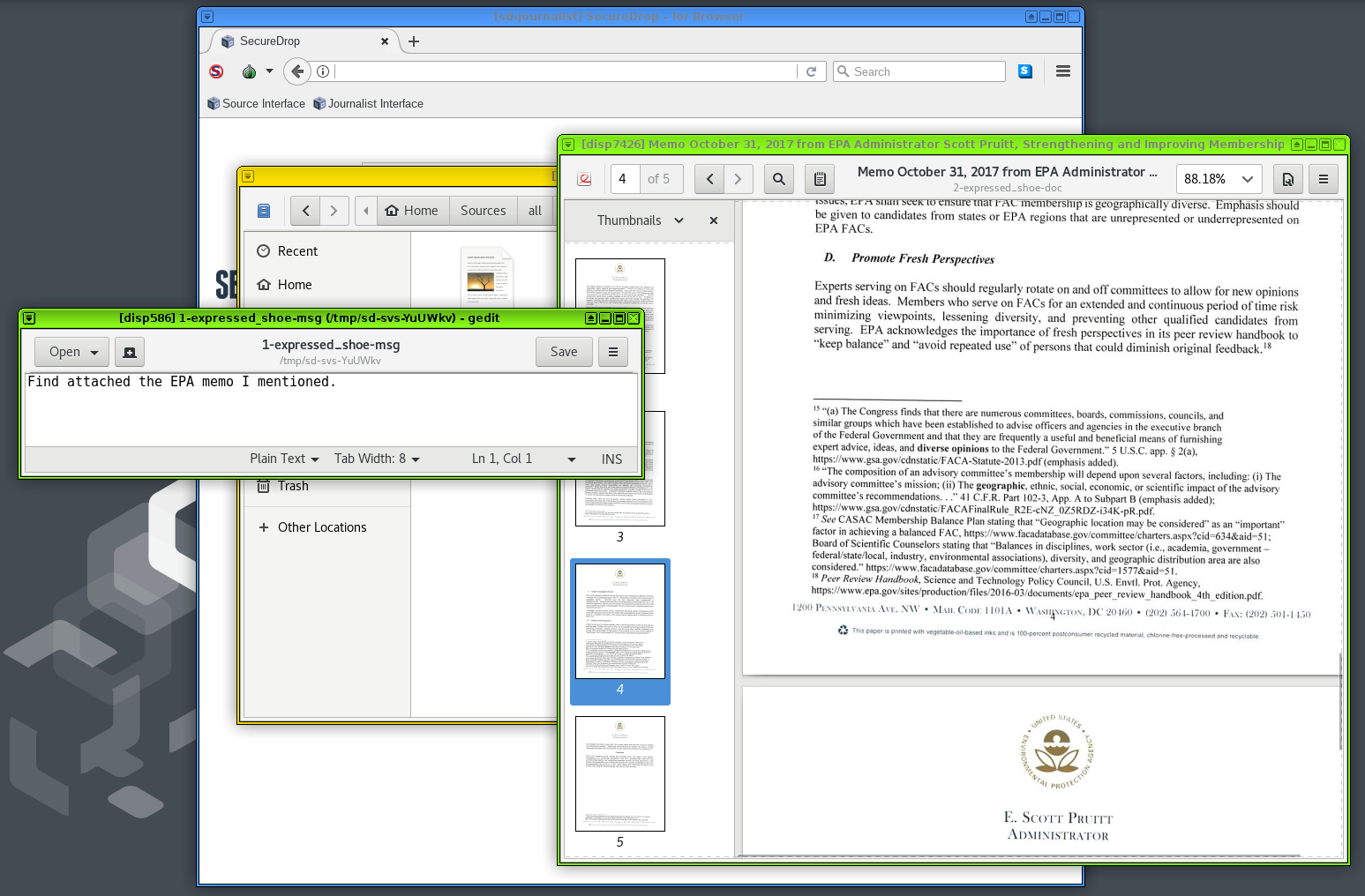Example of viewing a submitted document inside Qubes