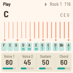 FoMni's screen: a C chord strummed