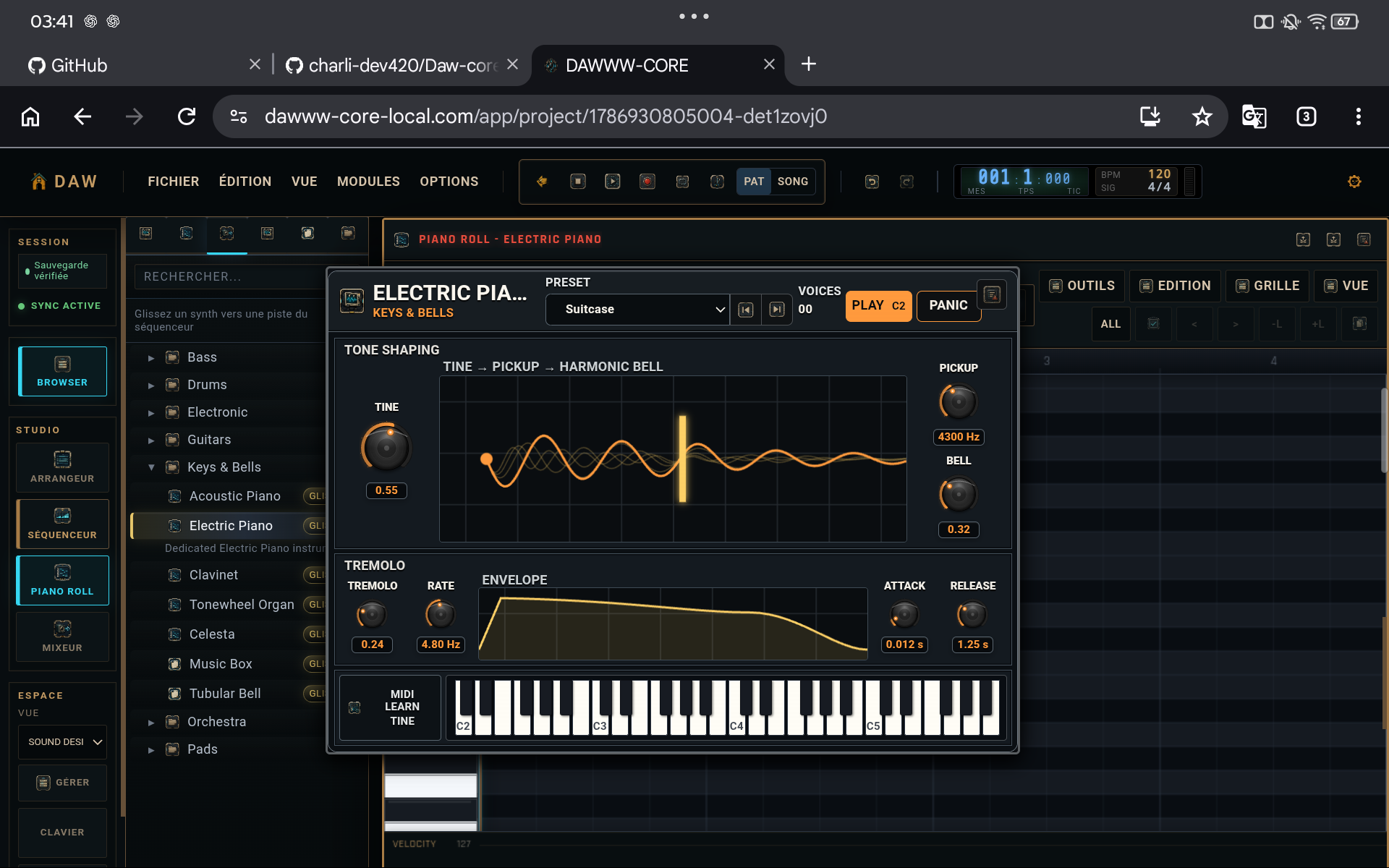 Piano roll and Hand Clap editor open in the same session.