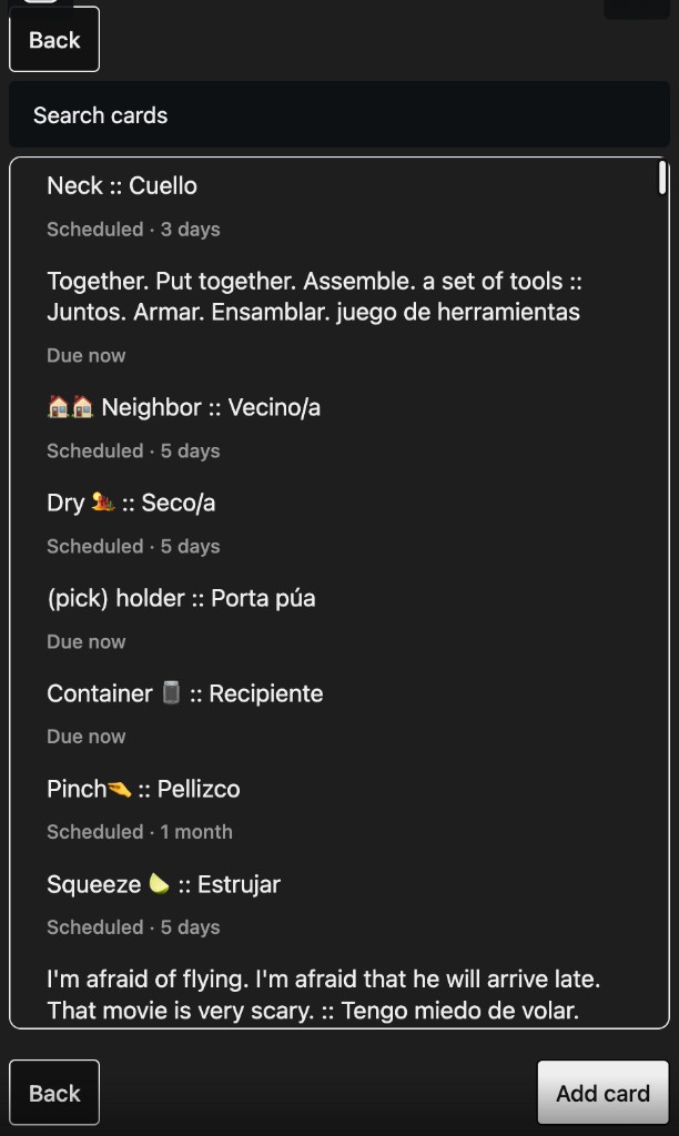 Search cards