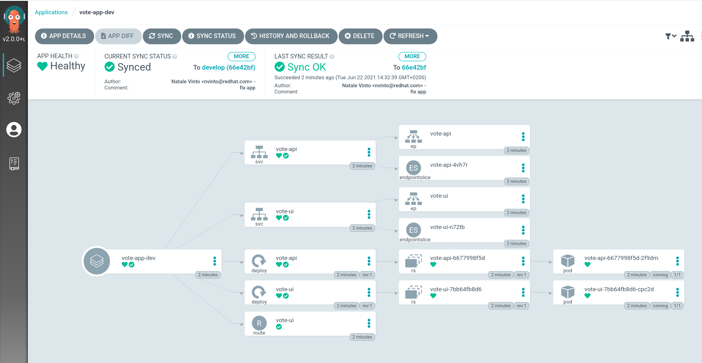 Vote App Dev details