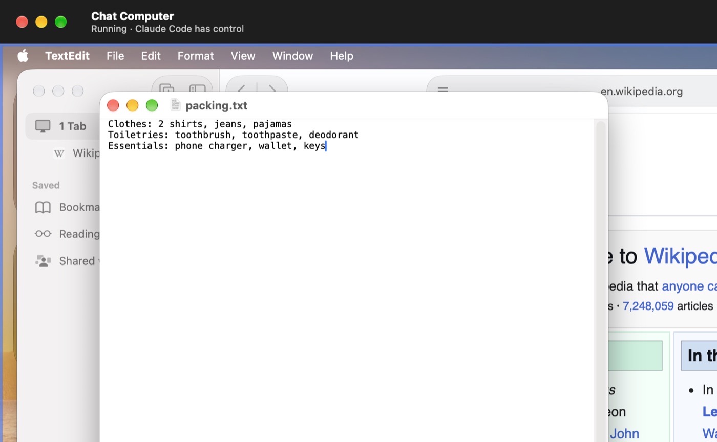 Claude Code controlling the virtual Mac
