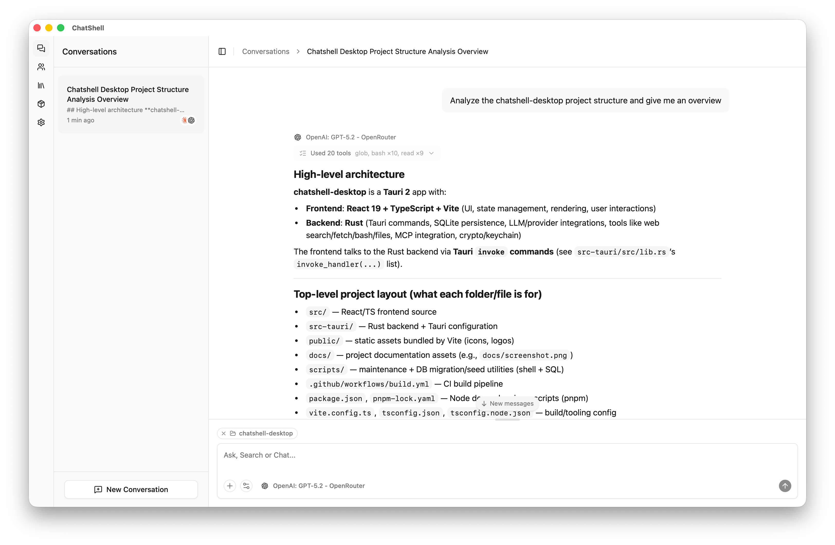 ChatShell — Project Structure Analysis with Local Tools
