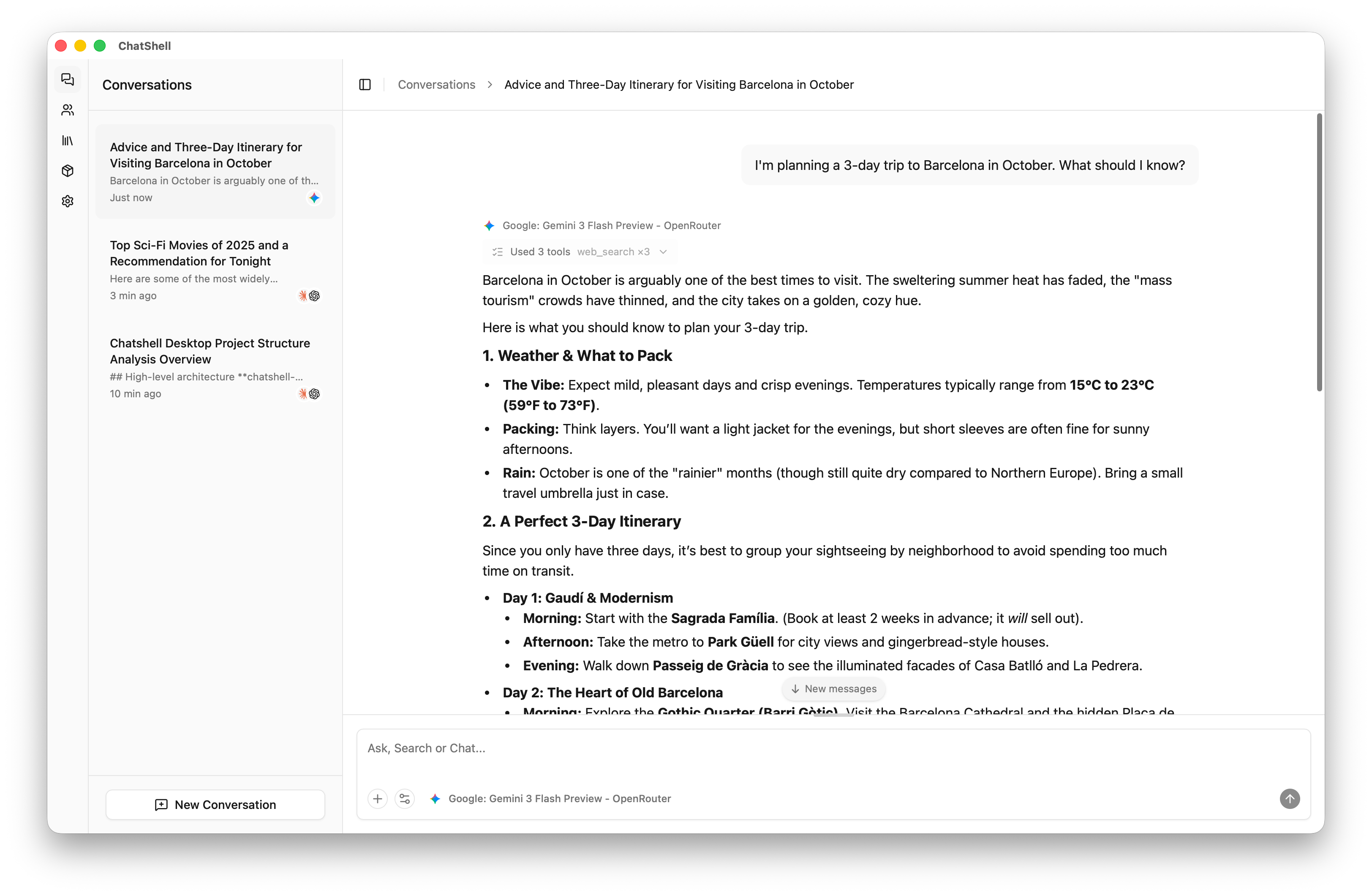 ChatShell — Travel Planning with Web Search