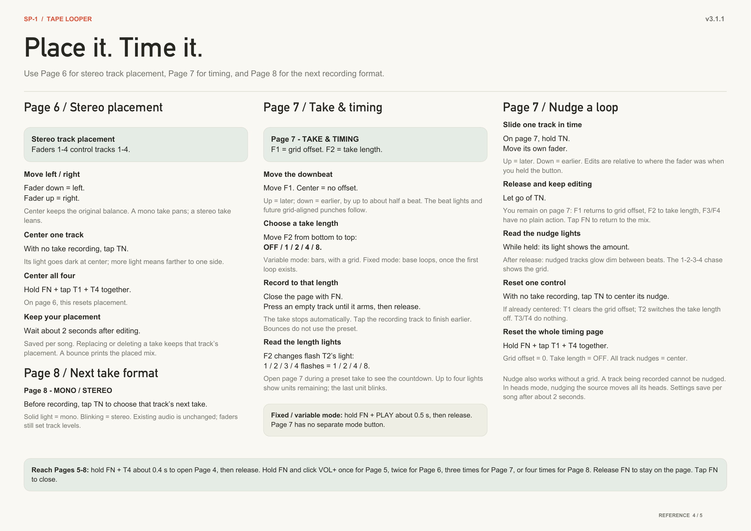 Reference sheet 4 — place it, time it