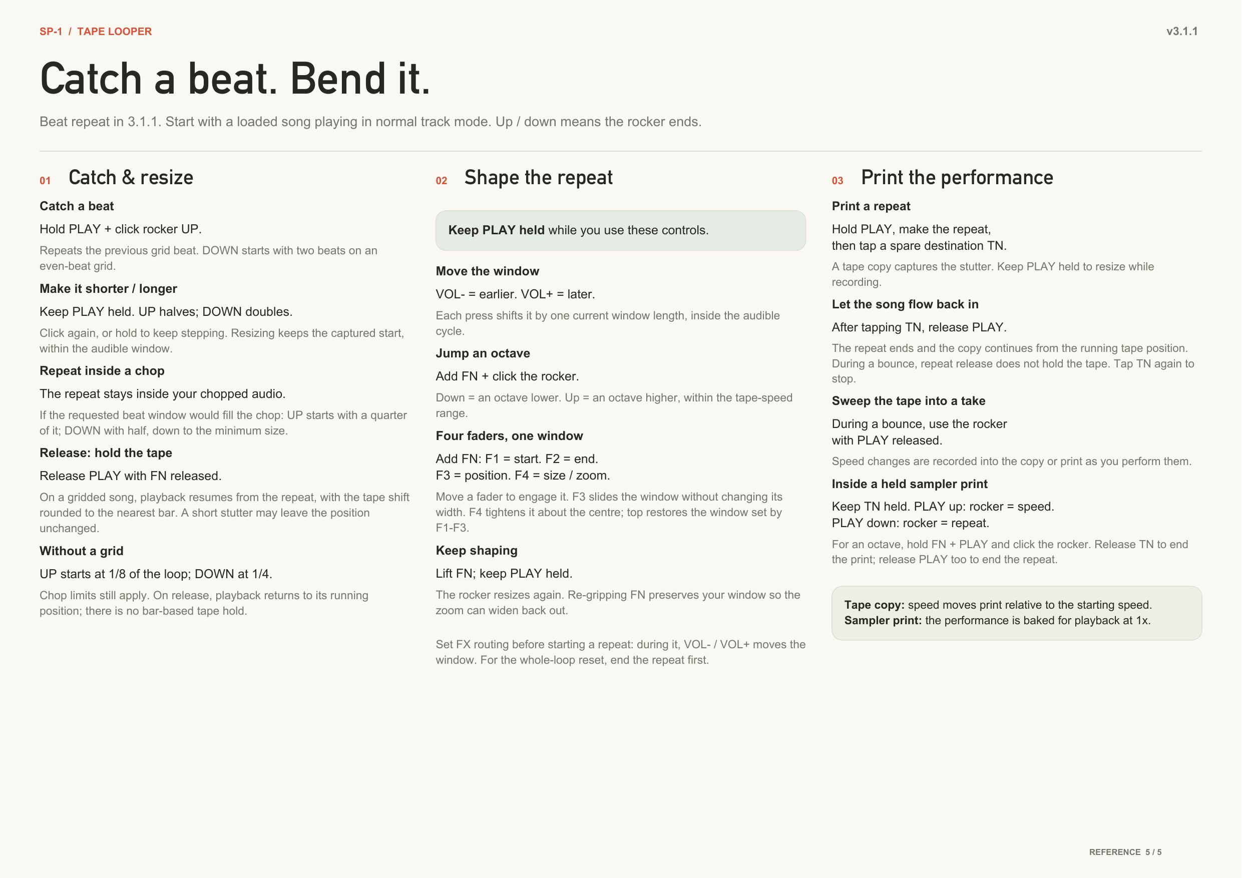 Reference sheet 5 — catch a beat, bend it