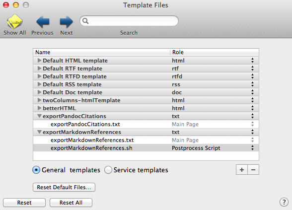 Screenshot: Adding the Template to BibDesk